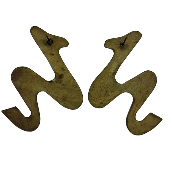VINTAGE BRASS MODERNIST STYLE ABSTRACT STATEMENT EARRINGS - Picture 5 of 5